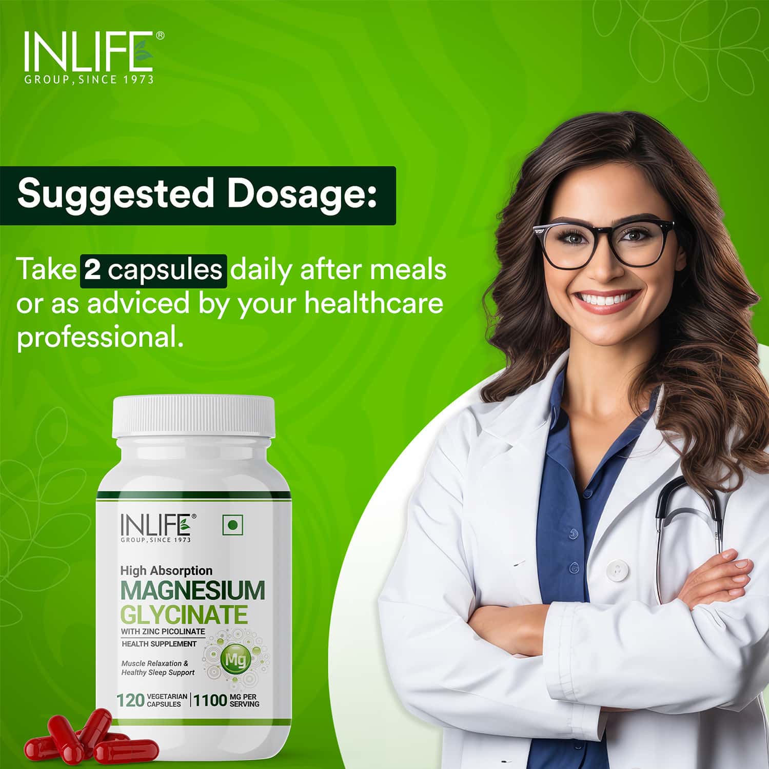 Buy INLIFE MAGNESIUM GLYCINATE SUPPLEMENT 550MG WITH ZINC 10MG