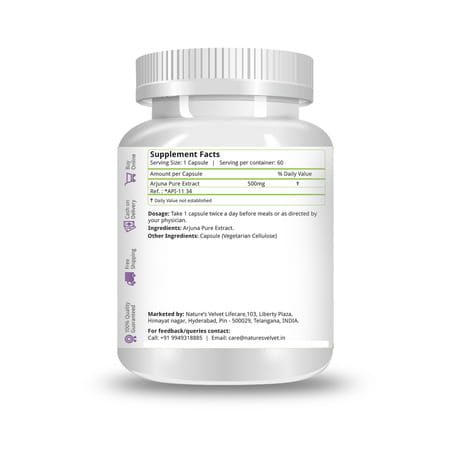 Natures Velvet Arjuna Pure Extract 500 Mg | 60 Veggie Capsules