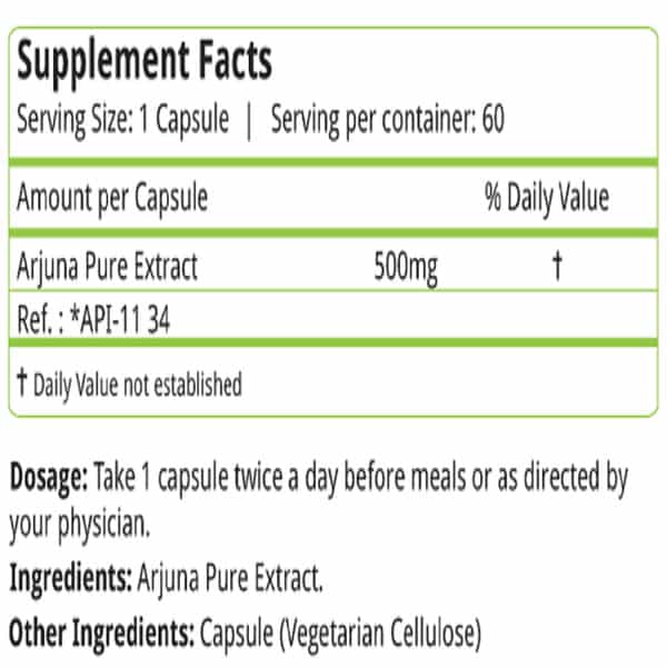 Natures Velvet Arjuna Pure Extract 500 Mg | 60 Veggie Capsules