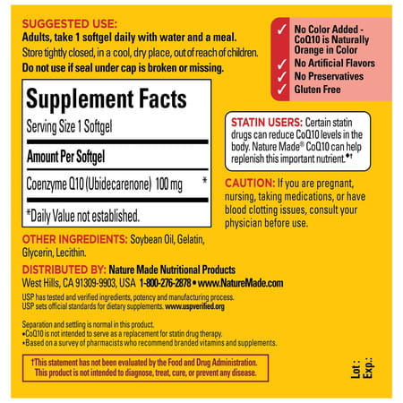 Nature Made Coq10 100mg | Dietary Supplement For Heart Health Support | 40 Softgels | 40 Day Supply