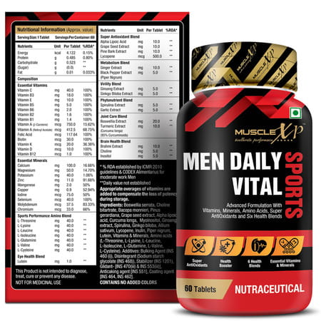 Musclexp Multivitamin Men Daily Sports With 47 Nutrients (7 Health Blends) - 60 Tablets Pack Of 3