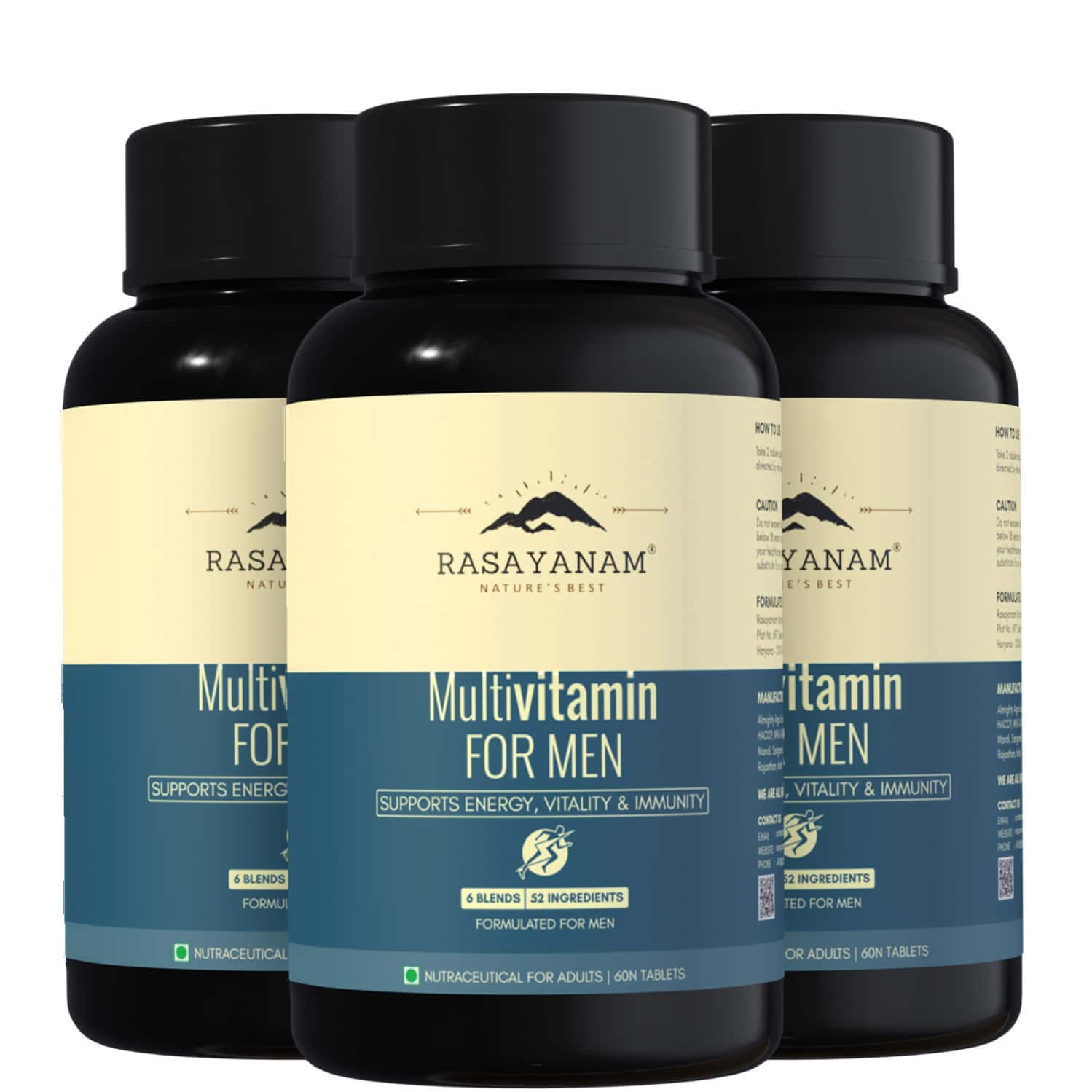 Rasayanam Multivitamin For Men | 52 Ingredients | Energy | Immunity & Health 180 Tablets (pack Of 3)