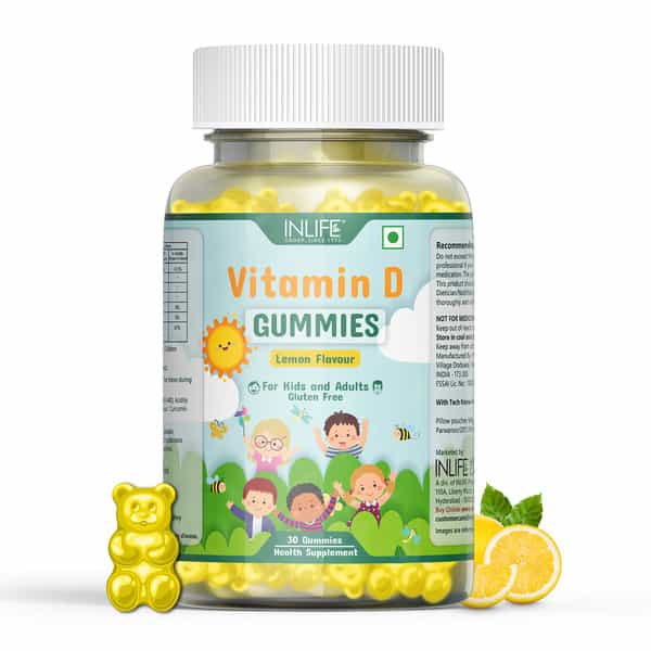 Inlife Vitamin D Gummies For Kids Men Women Adults For Bone &Muscle Health-30 Lemon Flavour Gummies