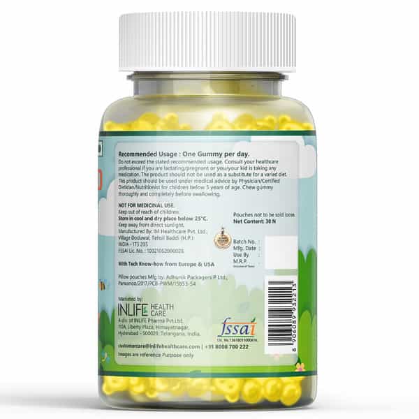 Inlife Vitamin D Gummies For Kids Men Women Adults For Bone &Muscle Health-30 Lemon Flavour Gummies