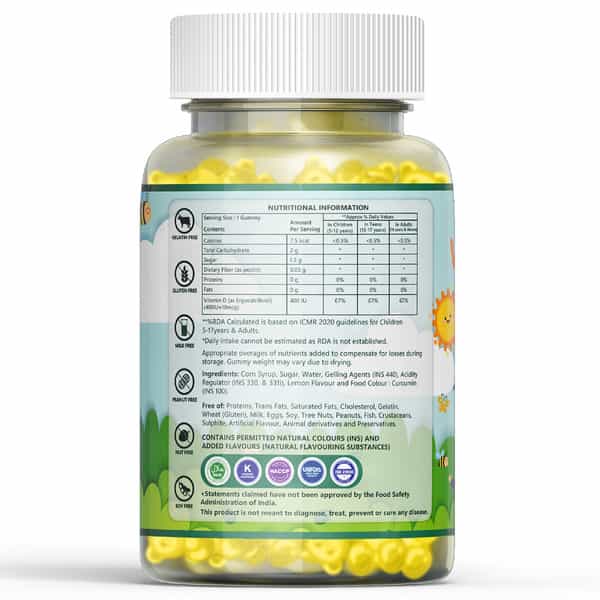 Inlife Vitamin D Gummies For Kids Men Women Adults For Bone &Muscle Health-30 Lemon Flavour Gummies