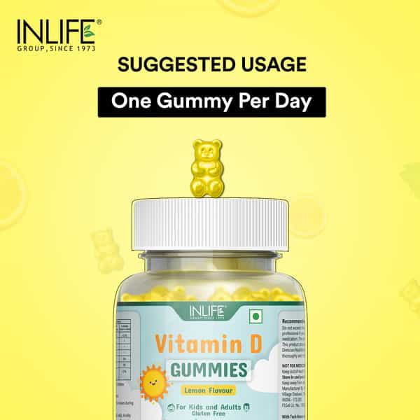 Inlife Vitamin D Gummies For Kids Men Women Adults For Bone &Muscle Health-30 Lemon Flavour Gummies