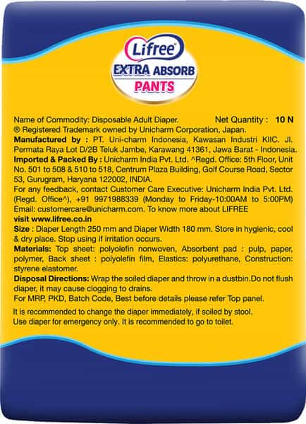 Lifree Extra Absorbent Adult Diaper Pants Extra Large - 10 Diapers