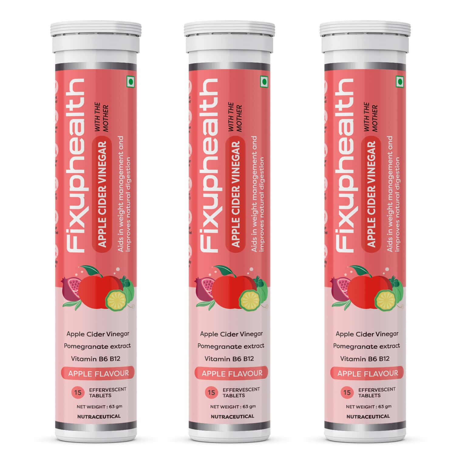 Fixuphealth Apple Cider Vinegar With The Mother Vitamin B6 B12 Tablets Pack Of 3