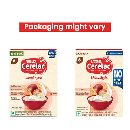 Nestl Cerelac Wheat Apple Baby Food Cereal With No Refined Sugar & For 6 To 24 Months Baby 350 Gm