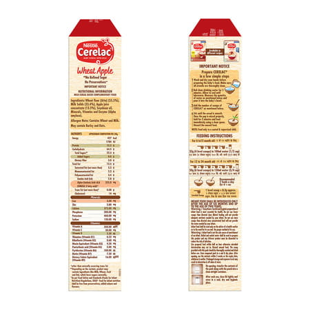 Nestl Cerelac Wheat Apple Baby Food Cereal With No Refined Sugar & For 6 To 24 Months Baby 350 Gm