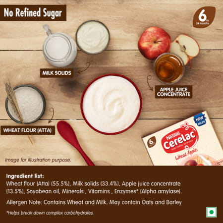 Nestle Cerelac Wheat Apple Baby Cereal | No Refined Sugar | Stage 1 | 6 - 24 Months |350gm
