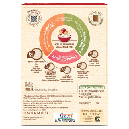 Nestle Cerelac Wheat Apple Baby Cereal | No Refined Sugar | Stage 1 | 6 - 24 Months |350gm