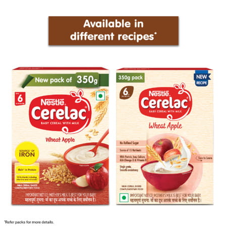 Nestle Cerelac Wheat Apple Baby Cereal | No Refined Sugar | Stage 1 | 6 - 24 Months |350gm