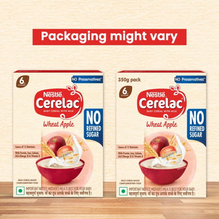 Nestle Cerelac Wheat Apple |No Refined Sugar & No Preservatives | 6 To 24 Months | 350 Gm