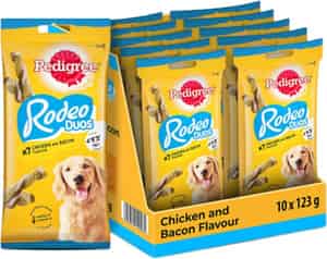 Pedigree Rodeo Duos (4+ Months) Dog Treats | Chicken & Bacon Flavour | 123 G (pack Of 10)