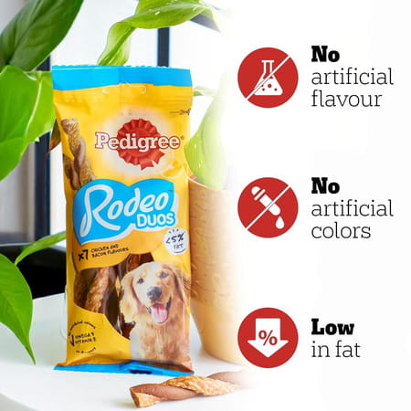 Pedigree Rodeo Duos (4+ Months) Dog Treats | Chicken & Bacon Flavour | 123 G (Pack Of 10)