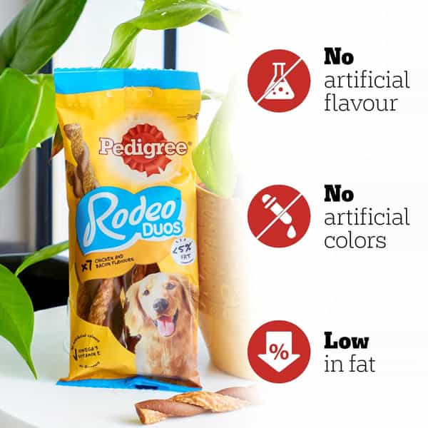 Pedigree Rodeo Duos (4+ Months) Dog Treats | Chicken & Bacon Flavour | 123 G (Pack Of 10)