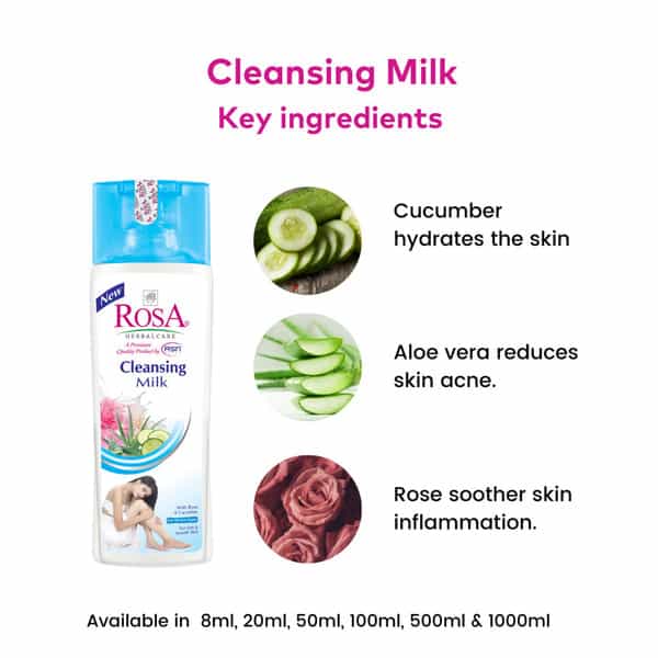 Rosa Cleansing Milk With Rose & Cucumber L Dirt & Impurity Removal | Hydrating I Set Of3- 100Ml Each