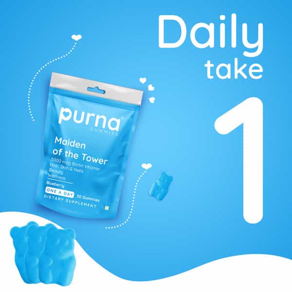Purna Gummies 5000Mcg Biotin Blueberry Gummies With Vitamin B12 For Hair Skin & Nail 30 Gummies