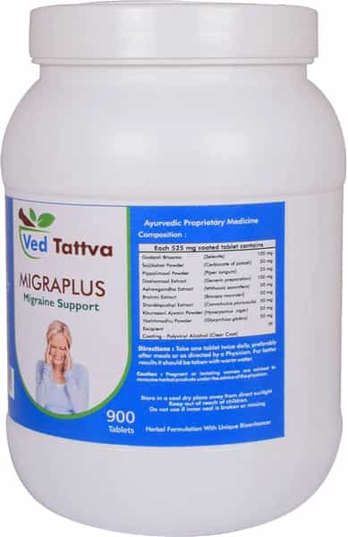Ved Tattva Migraplus 900 Tablets | Natural Supplement For Migraine Support (Pack Of 4)