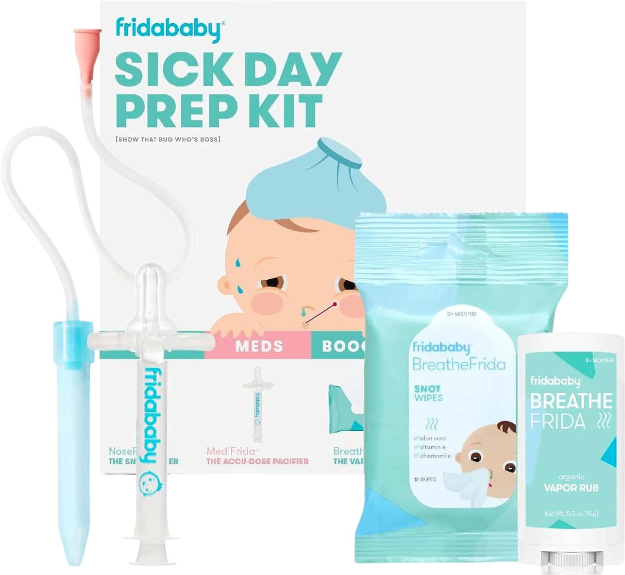 Fridababy Baby'S Sick Day Prep Kit | Nosefrida | Medifrida | Vapor Chest Rub & Snot Wipes