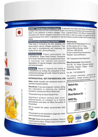 Onelife Hydrolyzed Marine Collagen Mango - 250gm