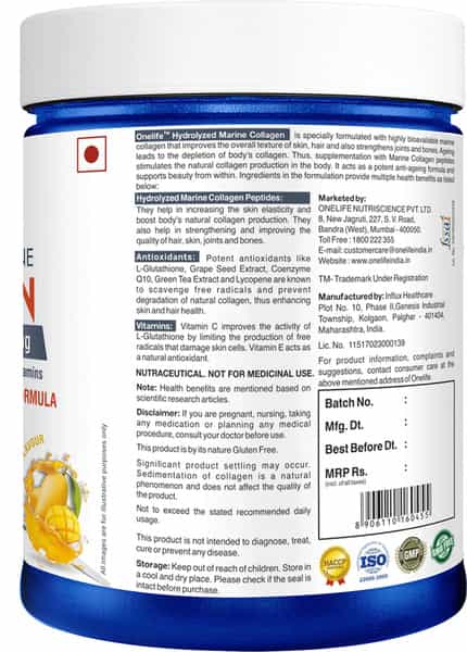 Onelife Hydrolyzed Marine Collagen Mango - 250Gm