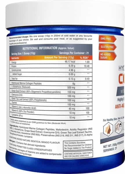 Onelife Hydrolyzed Marine Collagen Mango - 250Gm