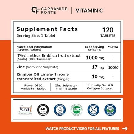 Carbamide Forte Natural Vitamin C Amla Extract With Zinc-120 Tablets