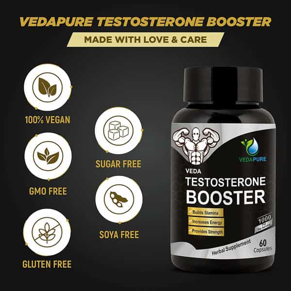 Vedapure Testosterone Booster Tribulus Terrestris Safed Kaunj 1000Mg/Serving 60 Capsules Pack Of 1