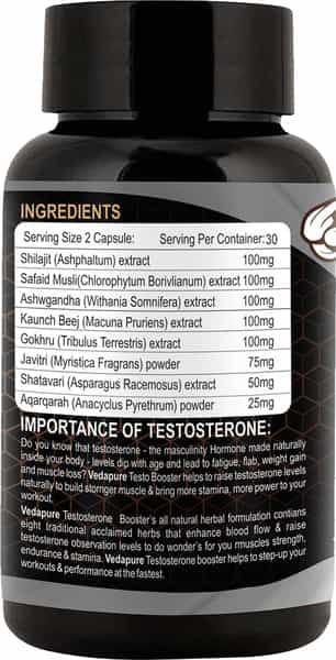 Vedapure Testosterone Booster Tribulus Terrestris Safed Kaunj 1000Mg/Serving 60 Capsules Pack Of 1