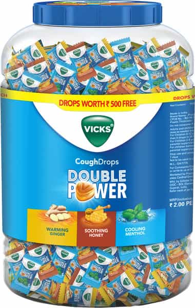 Vicks Cough Drops Double Power Lozenges 800+250 Free For Quick Throat And Cough Relief 1050 No's