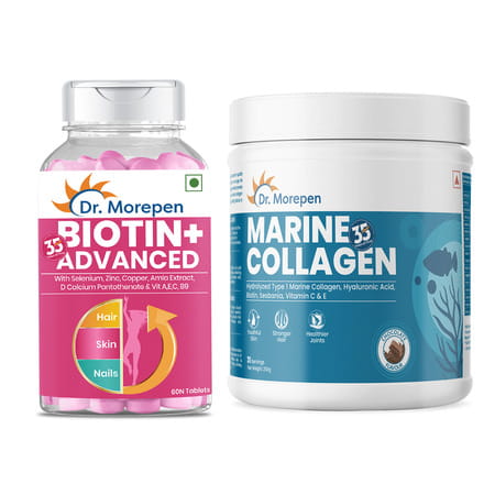 Dr. Morepen Marine Collagen 250g & Biotin+ Advanced Tablets (Combo Pack)