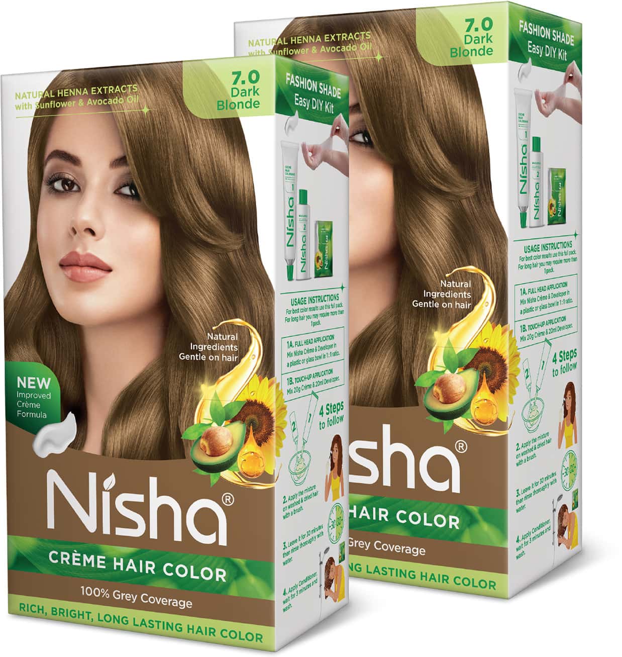 Nisha Creme Hair Color 7.0 Dark Blonde 150g Pack Of 2 | Permanent Hair Colour | 100% Grey Coverage