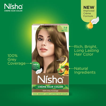 Nisha Creme Hair Color 7.0 Dark Blonde 150g Pack Of 2 | Permanent Hair Colour | 100% Grey Coverage