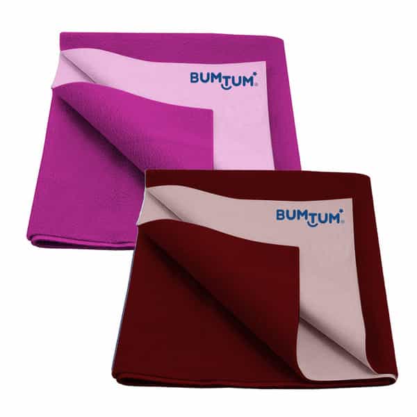 Bumtum Dry Sheet Leakproof Baby Bed Protector (Grape + Maroon Large Size 100*140Cm|Pack Of 2)