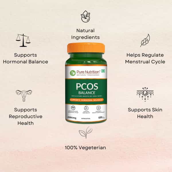 Pure Nutrition Pcos Balance Tablets For Women | 40:1 Ratio Of Myo & D Chiro Inositol - 60 Veg Tabs