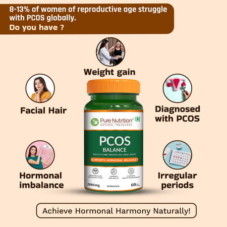 Pure Nutrition Pcos Balance Tablets For Women | 40:1 Ratio Of Myo & D Chiro Inositol - 60 Veg Tabs
