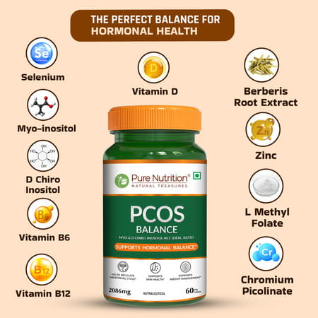 Pure Nutrition Pcos Balance Tablets For Women | 40:1 Ratio Of Myo & D Chiro Inositol - 60 Veg Tabs