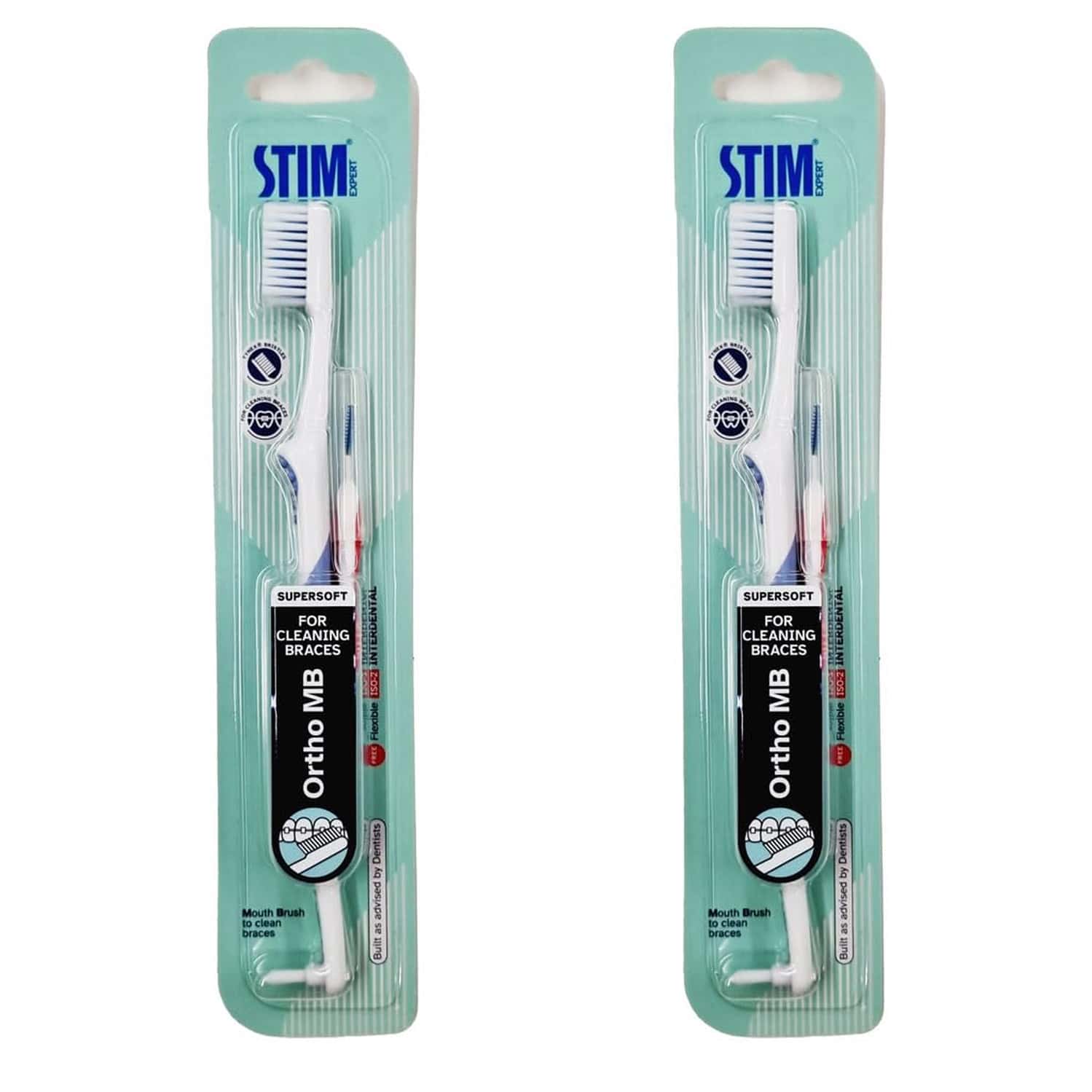 Stim Ortho Mb Toothbrush Pack Of 2 For Braces Super Soft Bristles | Adult | Manual | Multi-Coloured