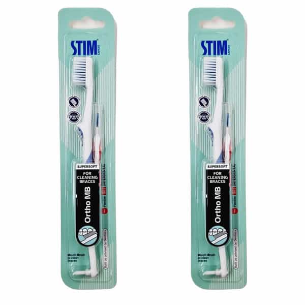 Stim Ortho Mb Toothbrush Pack Of 2 For Braces Super Soft Bristles | Adult | Manual | Multi-Coloured