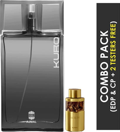 Ajmal Kuro Edp Spicy Perfume 90ml For Men And Aurum Perfume Oil Fruity 10ml For Women + 2 Parfum
