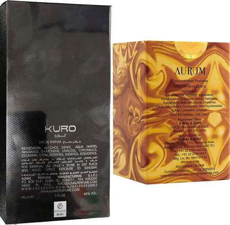 Ajmal Kuro Edp Spicy Perfume 90ml For Men And Aurum Perfume Oil Fruity 10ml For Women + 2 Parfum