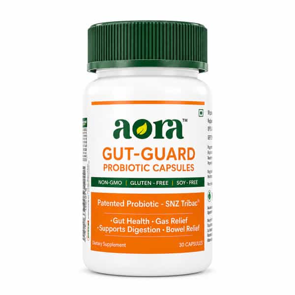 Aora Gut-Guard Probiotic Capsules|Snz Tribac Multi-Strain Probiotics With Fos Prebiotics|30 Capsules