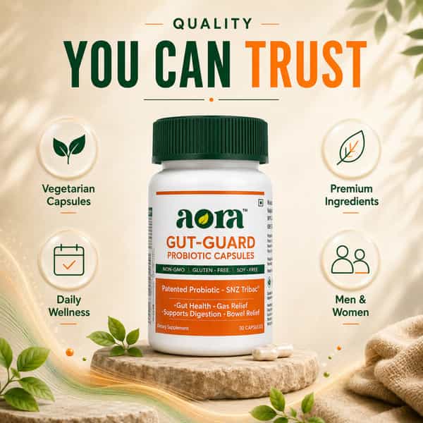 Aora Gut-Guard Probiotic Capsules|Snz Tribac Multi-Strain Probiotics With Fos Prebiotics|30 Capsules
