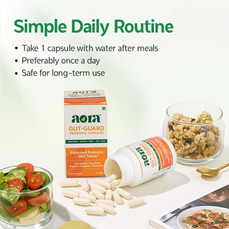 Aora Gut-Guard Probiotic Capsules|Snz Tribac Multi-Strain Probiotics With Fos Prebiotics|30 Capsules