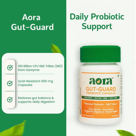 Aora Gut-Guard Probiotic Capsules|Snz Tribac Multi-Strain Probiotics With Fos Prebiotics|30 Capsules