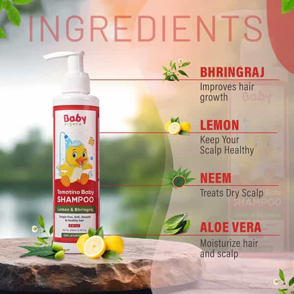 Babyorgano Tear Free Ayurvedic Anti Dandruff| Healthy Silky Shiny Baby Hair Shampoo 200Ml