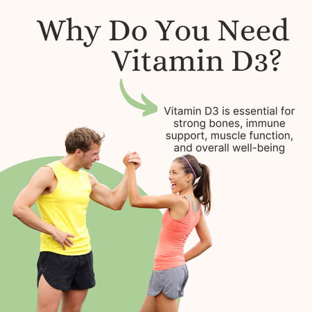 Pure Nutrition Vitamin D3 + K2 L Vitamin D3 Supplement For Strong Bones - 60 Veg Tablets