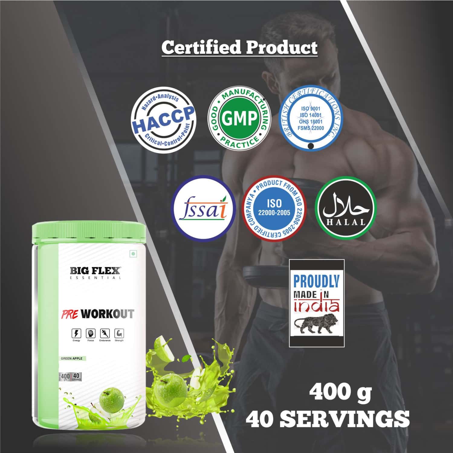 Buy BIGFLEX ESSENTIAL PRE WORKOUT (GREEN APPLE) (400GM) JAR Online